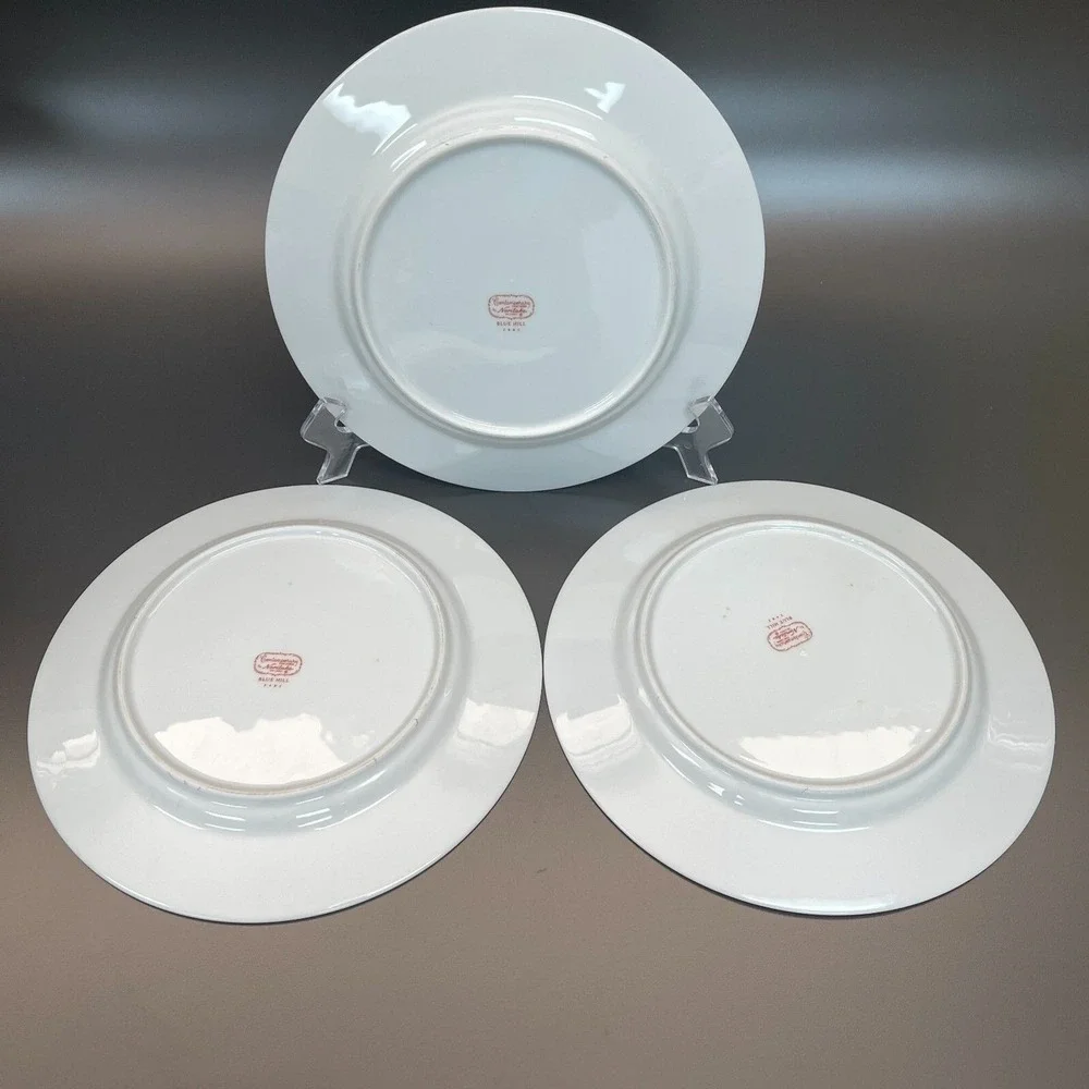 Noritake Blue Hill 2482‎ Dinner Plates Blue White Floral Platinum Trim Lot of 3